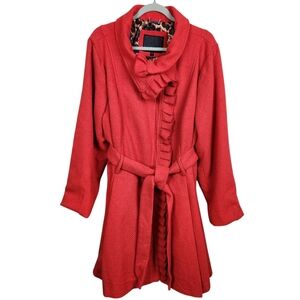 Steve Madden Poppy Orange Wool Blend Pleated Ruffle Coat Jacket Women's 1X